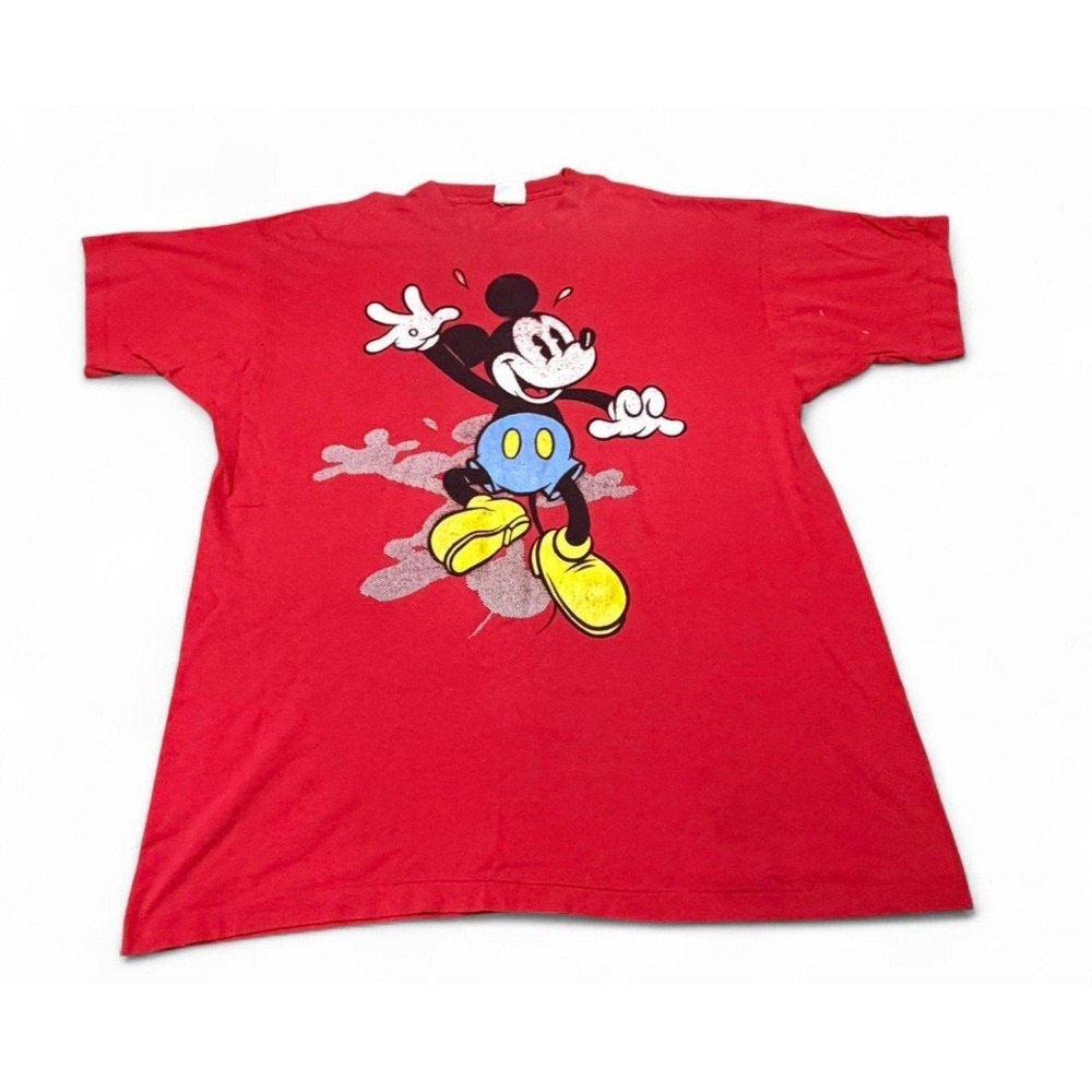 VTG Disney Mickey Mouse T Shirt Mens 2XL Red Distressed Graphic Mickey & Co 2X